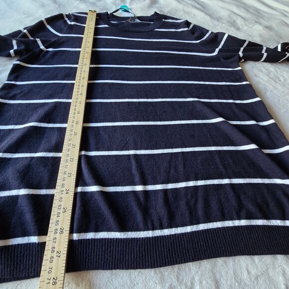 Women's Navy White Stripe Sweater Plus 1X Minimalist Soft Cozy Winter Layering - Picture 4 of 7